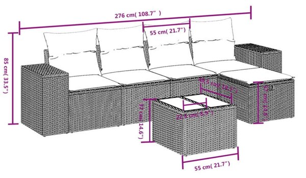 VidaXL Polyrattan Kerti Ülőgarnitúra - 6 részes - Fekete