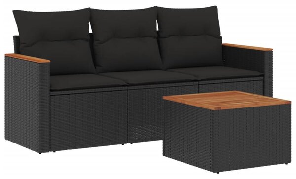 Polyrattan Kerti Ülőgarnitúra - 4 részes - Fekete