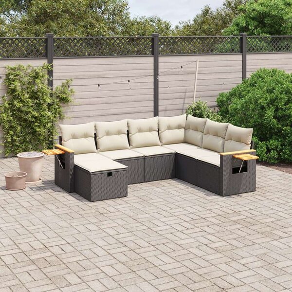 VidaXL Polyrattan Kerti Ülőgarnitúra - 7 részes - Fekete
