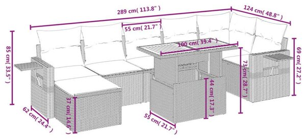 VidaXL Polyrattan Kerti Ülőgarnitúra - 8 részes - Fekete