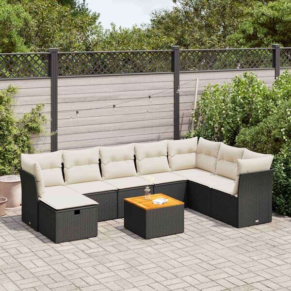 VidaXL Polyrattan Kerti Ülőgarnitúra - 9 részes - Fekete