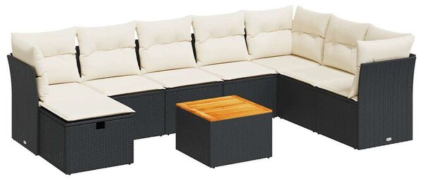 VidaXL Polyrattan Kerti Ülőgarnitúra - 9 részes - Fekete