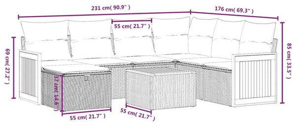 VidaXL Polyrattan Kerti Ülőgarnitúra - 8 részes - Fekete