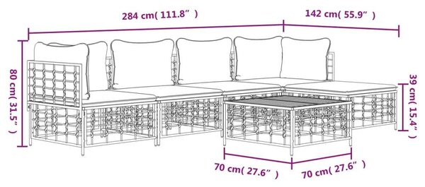 VidaXL 6-részes antracitszürke polyrattan kerti ülőgarnitúra párnákkal