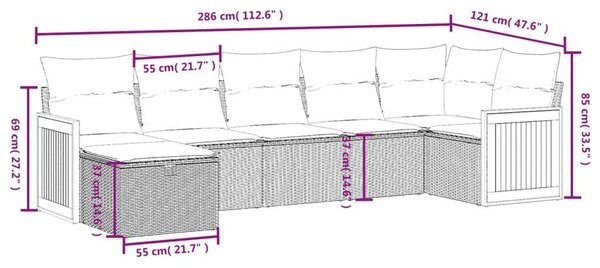 VidaXL Polyrattan Kerti Ülőgarnitúra - 7 részes - Fekete