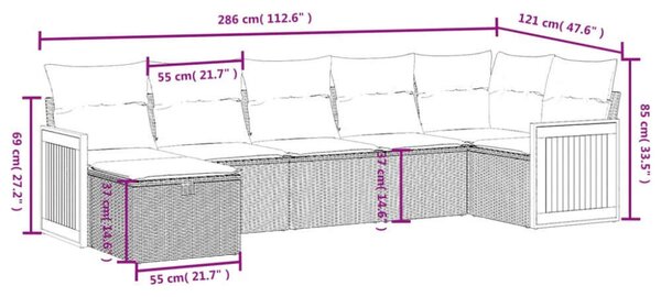 VidaXL Polyrattan Kerti Ülőgarnitúra - 7 részes - Fekete
