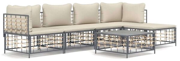 VidaXL 6-részes antracitszürke polyrattan kerti ülőgarnitúra párnákkal