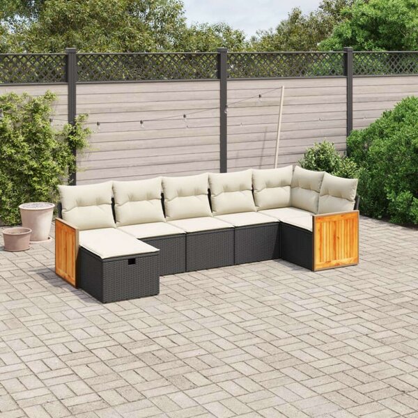 VidaXL Polyrattan Kerti Ülőgarnitúra - 7 részes - Fekete