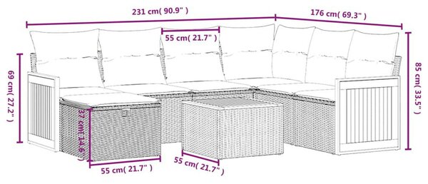 VidaXL Polyrattan Kerti Ülőgarnitúra - 8 részes - Fekete
