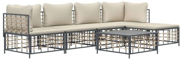 VidaXL 6-részes antracitszürke polyrattan kerti ülőgarnitúra párnákkal