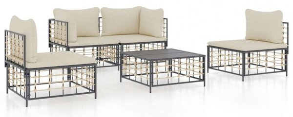 VidaXL 5 részes Polyrattan Kerti Ülőgarnitúra - Antracit Szürke