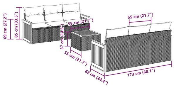 VidaXL 7 részes bézs polyrattan kerti ülőgarnitúra párnákkal