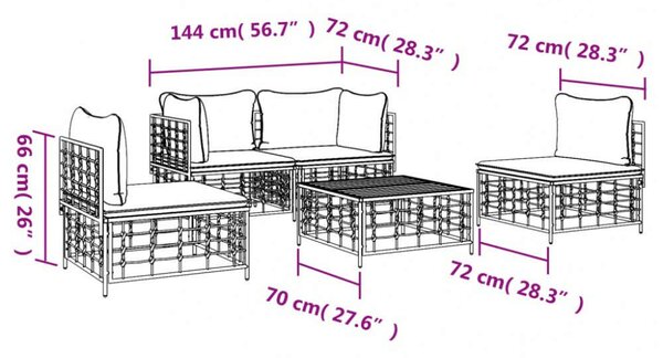 VidaXL 5 részes Polyrattan Kerti Ülőgarnitúra - Antracit Szürke