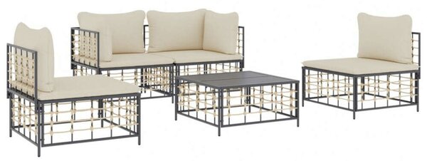 VidaXL 5 részes Polyrattan Kerti Ülőgarnitúra - Antracit Szürke