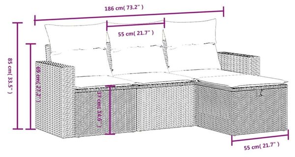 VidaXL Polyrattan Kerti Ülőgarnitúra - 4 részes - Fekete