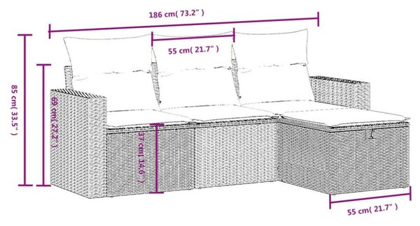 VidaXL Polyrattan Kerti Ülőgarnitúra - 4 részes - Fekete