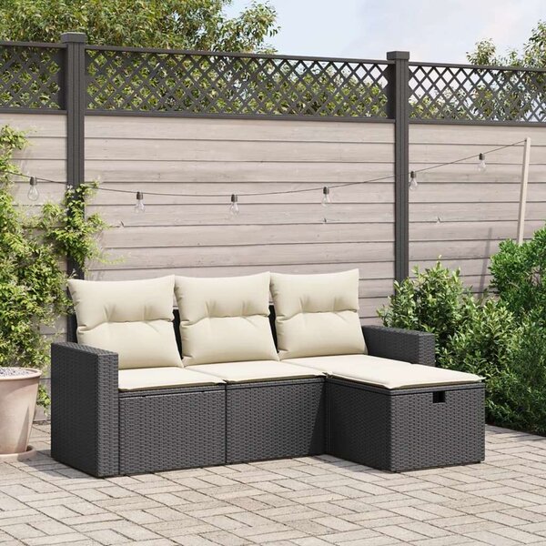 VidaXL Polyrattan Kerti Ülőgarnitúra - 4 részes - Fekete