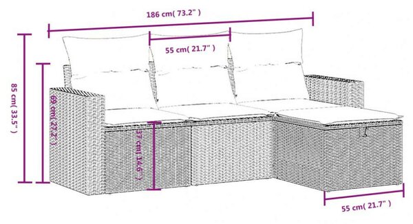 VidaXL Polyrattan Kerti Ülőgarnitúra - 4 részes - Fekete