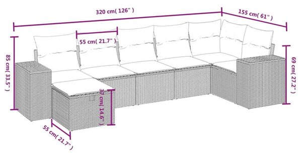 VidaXL Polyrattan Kerti Ülőgarnitúra - 7 részes - Fekete