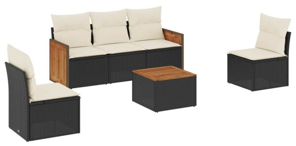 Polyrattan Kerti Ülőgarnitúra - 6 részes - Fekete