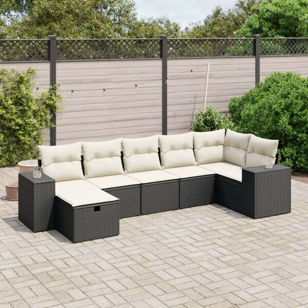 VidaXL Polyrattan Kerti Ülőgarnitúra - 7 részes - Fekete