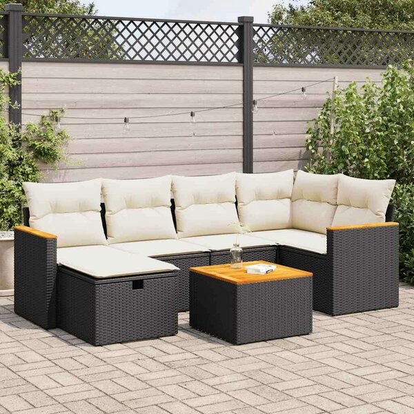 VidaXL 7 részes Polyrattan Kerti Ülőgarnitúra - Fekete