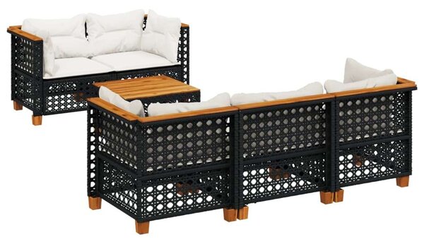 VidaXL 6 részes fekete polyrattan kerti ülőgarnitúra párnákkal