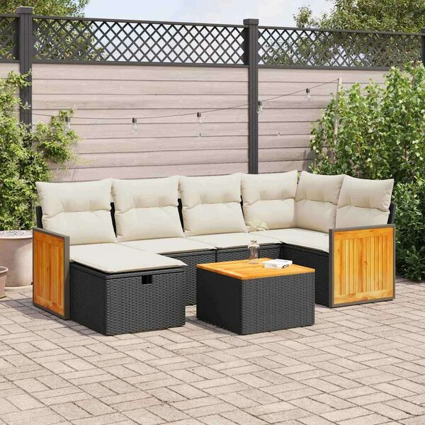 VidaXL Polyrattan Kerti Ülőgarnitúra - 7 részes - Fekete
