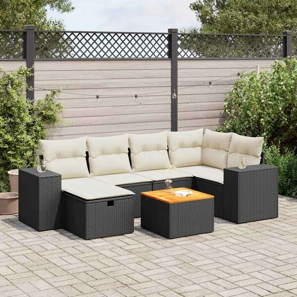 VidaXL Polyrattan Kerti Ülőgarnitúra - 7 részes, Fekete
