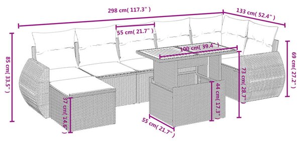 VidaXL Polyrattan Kerti Ülőgarnitúra - 8 részes - Fekete