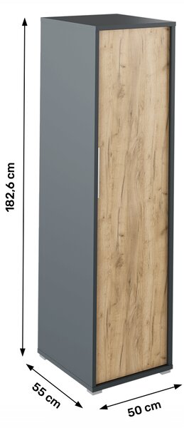KONDELA Ruhásszekrény, grafit/tölgyfa artisan, RIOMA NEW TYP 20