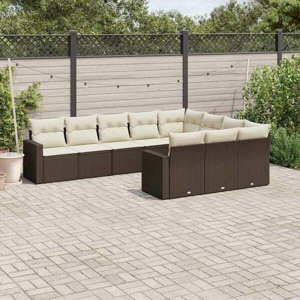 VidaXL 10 részes barna polyrattan kerti ülőgarnitúra párnákkal