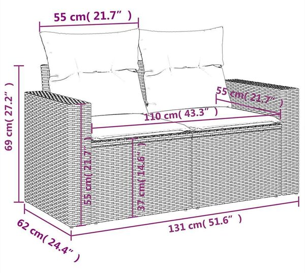 VidaXL 10 részes barna polyrattan kerti ülőgarnitúra párnákkal