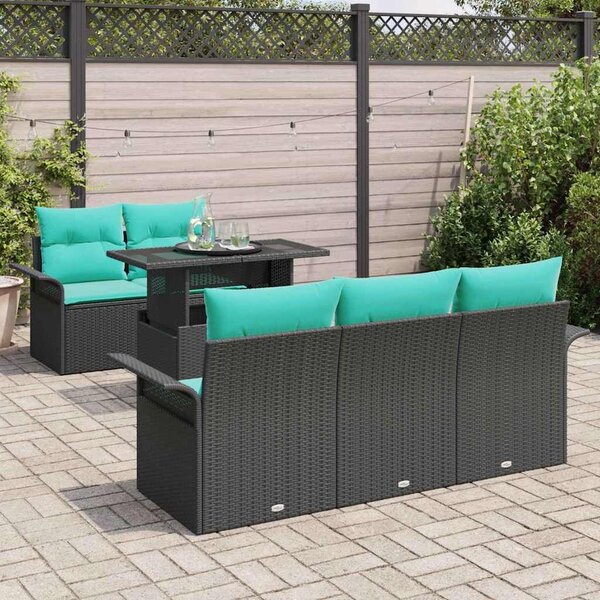 VidaXL Kerti Kanapé Szett párnával tárolóval 6 pcs Fekete Poly Rattan