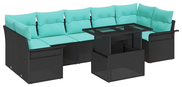 VidaXL Kerti Kanapé Szett párnával tárolóval 8 pcs Fekete Poly Rattan