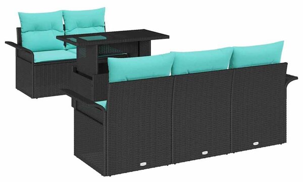 VidaXL Kerti Kanapé Szett párnával tárolóval 6 pcs Fekete Poly Rattan