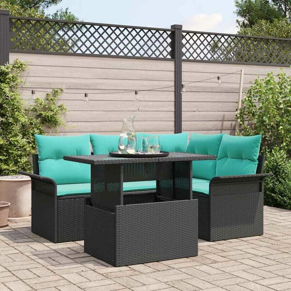 VidaXL Kerti Kanapé Szett párnával tárolóval 5 pcs Fekete Poly Rattan