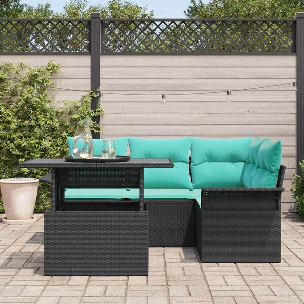 VidaXL Kerti Kanapé Szett párnával tárolóval 5 pcs Fekete Poly Rattan