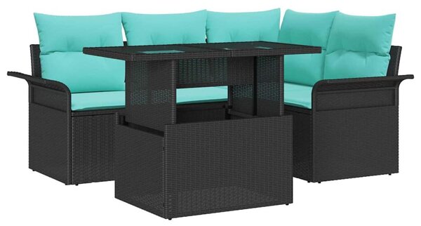 VidaXL Kerti Kanapé Szett párnával tárolóval 5 pcs Fekete Poly Rattan