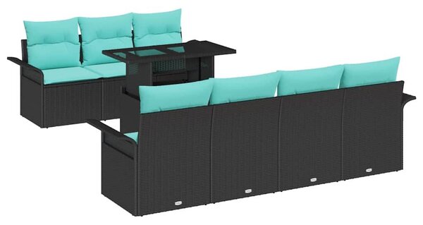 VidaXL Kerti Kanapé Szett 8 db Fekete [Műanyag]: Poly Rattan