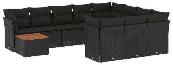 VidaXL Polyrattan Kerti Ülőgarnitúra - 11 részes - Fekete