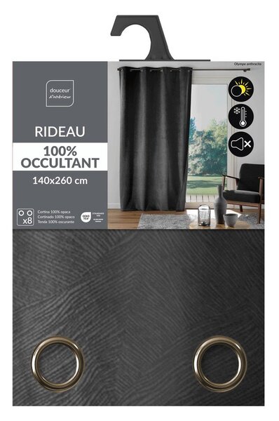 Antracitszürke bársony függöny 140x260 cm Olympe – douceur d'intérieur