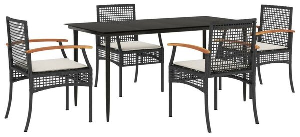 VidaXL 5 részes fekete polyrattan kerti étkezőgarnitúra párnákkal