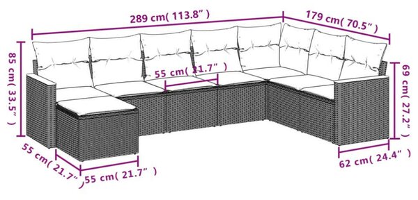 VidaXL 8 részes Kerti Ülőgarnitúra - Fekete Polyrattan