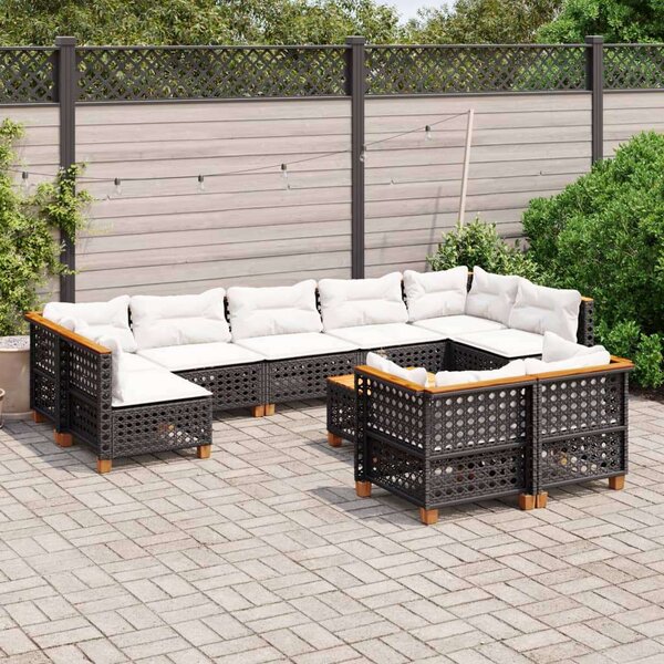 Polyrattan Kerti Ülőgarnitúra - 10 részes - Fekete
