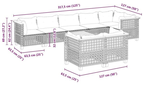 VidaXL 9 részes Kerti Ülőgarnitúra - Fekete Polyrattan