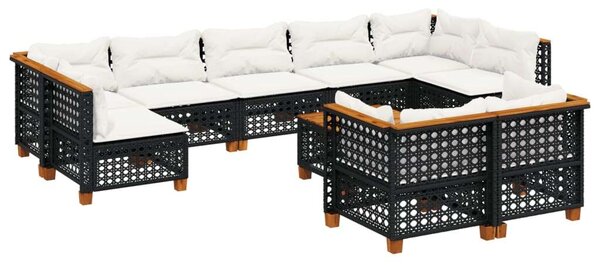Polyrattan Kerti Ülőgarnitúra - 10 részes - Fekete