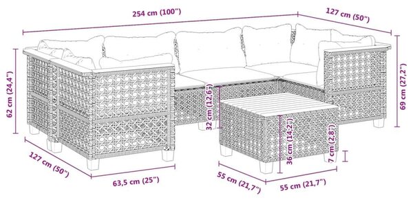 Polyrattan Kerti Ülőgarnitúra - 7 részes - Fekete