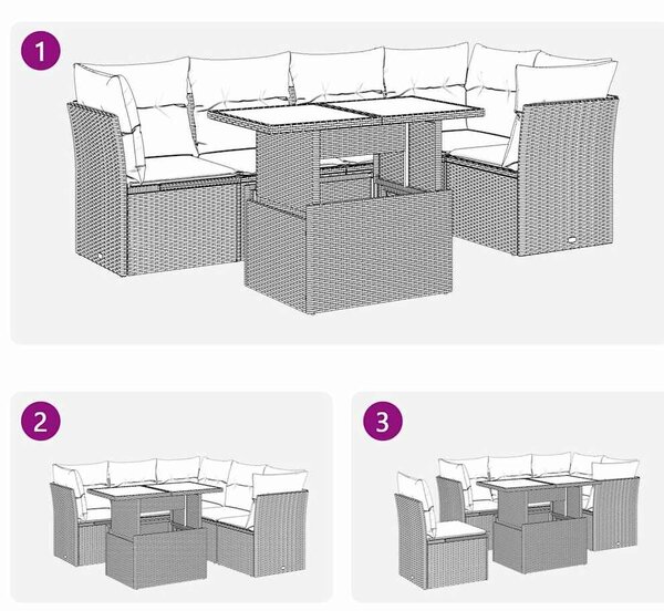 VidaXL 6 részes fekete polyrattan akácfa kerti ülőgarnitúra párnákkal