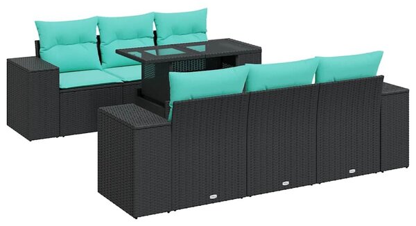 VidaXL 7 részes fekete polyrattan akácfa kerti ülőgarnitúra párnával